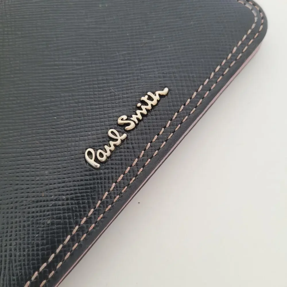 Paul Smith Unisex Leather Black Wallet Credit Card ID Holder Small Bifold Logo